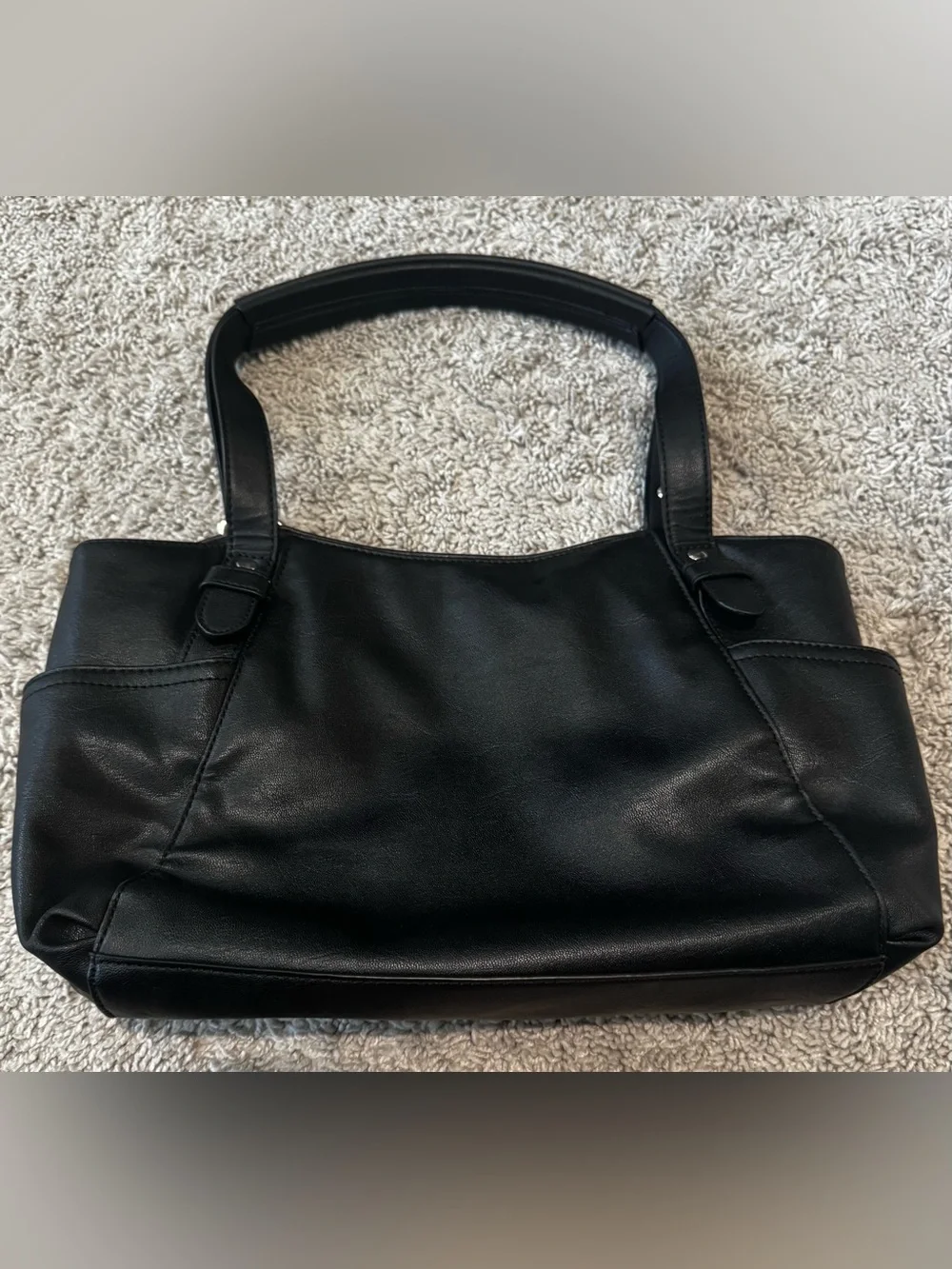 Relic Black Shoulder Tote with Silver Emblem